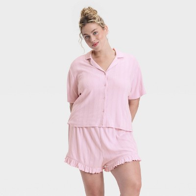 Women's Pointelle Notch Collar Shirt and Shorts Pajama Set - Wild Fable™