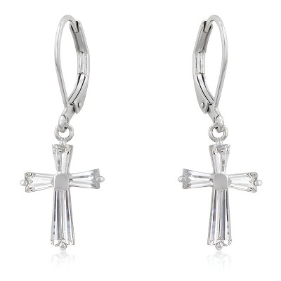 Slickblue Classic Cubic Zirconia Cross Earrings, 5ct Emerald CZ Stones, Gold or Silver Plating, Elegant Design