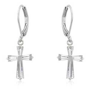 Slickblue Classic Cubic Zirconia Cross Earrings, 5ct Emerald CZ Stones, Gold or Silver Plating, Elegant Design - 1 of 3