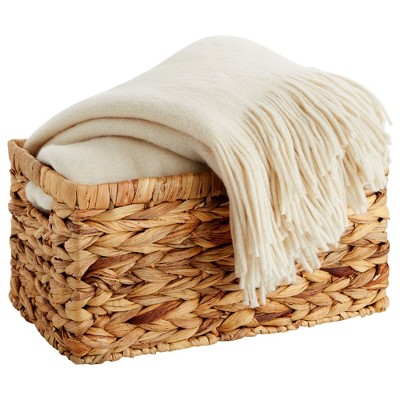 Small Rectangular Hand-Woven Wicker Storage Baskets, Set of 2