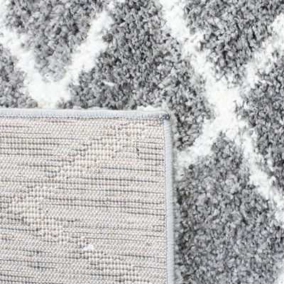 Gray and Cream Square Shag Rug with Geometric Pattern