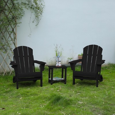Adirondack Chair Set,2 Folding Adirondack Chair With 1 Side Table,3-Piece Adirondack Chair Set With Wood Texture For Patio,Garden-Cuddlewood
