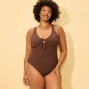 Women's Abstract Pucker High Leg Cheeky One Piece Swimsuit - Shade & Shore™ Brown - 4 of 4