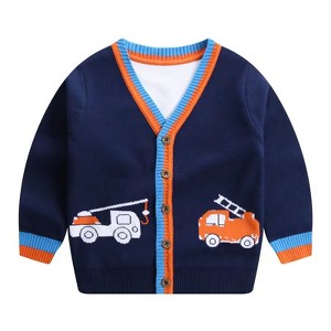 MyKids-USA Baby Boy And Girl Various Cartoon Pattern Single Breasted Design V-Neck Cardigan - 1 of 3