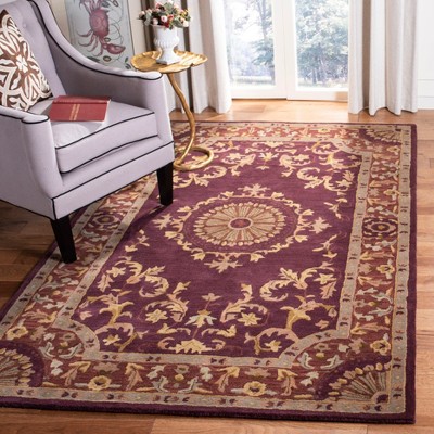 Burgundy Hand-Tufted Wool Rectangular Area Rug, 5' x 8'