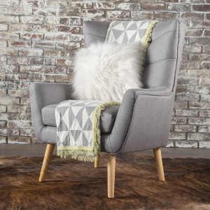 Polyester Mid-Century Modern Tufted Back Club Chair with Rubberwood Legs, Tapered Legs, and Flared Arms - 1 of 4