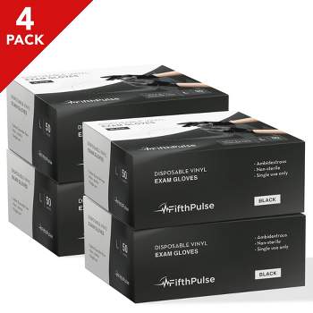 FifthPulse Bulk Case of Disposable Vinyl Exam Gloves, Black, Boxes of 50, Size Small - Powder-Free, Latex-Free, 3-Mil Thickness - 4 Pack