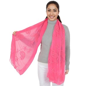 Anna-Kaci Women's Embroidered Floral Lace Scarf Solid Double Layered Faux Pearls Long Wrap Scarf - 1 of 4