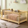 SEVOBAL Kids Bedroom Furniture Twin Floor Bed With Safety Guardrails Door Removable Slats No Box Spring Needed for Kids, Brown, 77.95"*17.72"*4.92" - 2 of 4