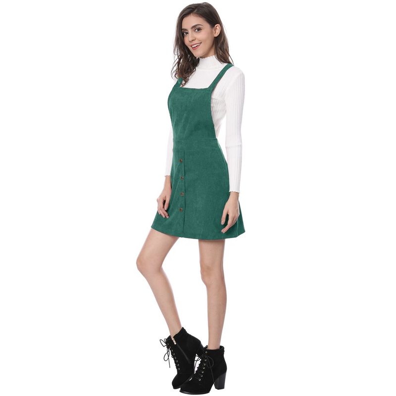 Allegra K Women's Corduroy Button Front A-Line Bib Overall Pinafore Skirts, 5 of 8
