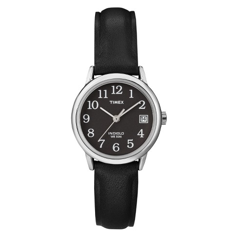 Women's Timex Easy Reader Watch With Leather Strap - Silver/black T2n525jt  : Target