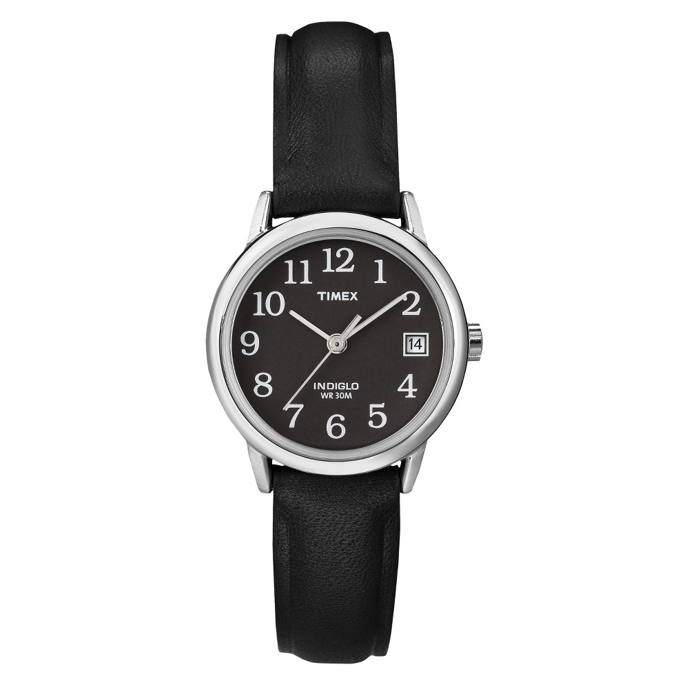 Photos - Wrist Watch Timex Women's  Easy Reader Watch with Leather Strap - Silver/Black T2N525JT 