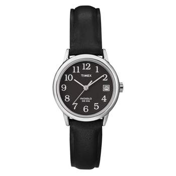 Women's Timex Easy Reader  Watch with Leather Strap - Silver/Black T2N525JT