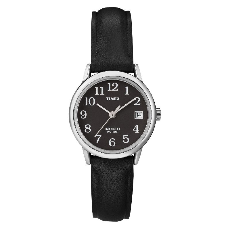 Women&#39;s Timex Easy Reader  Watch with Leather Strap - Silver/Black T2N525JT, 1 of 4