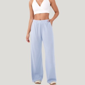 Anna-Kaci Active Women's High Waist Wide Leg Athletic Pants with Side Pockets and Elastic Waistband Design - 1 of 4