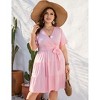 Clearlove Summer Plus Size V Neck Wrap Dress High Waisted Short Sleeves Summer Casual Midi Dress with Belt - 2 of 4