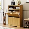 Standing Shoe Rack,  Shoe Cabinet with 2 Flip Drawers, Hidden Storage Organizer for Entryway, Walnut-- Frevyn - 3 of 4