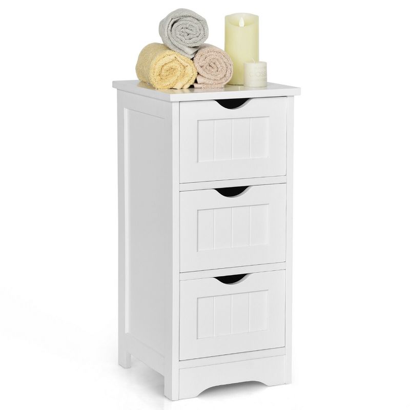 Costway White Floor Storage Cabinet Bathroom Organizer Free Standing 2/3/4 Drawers, 1 of 11