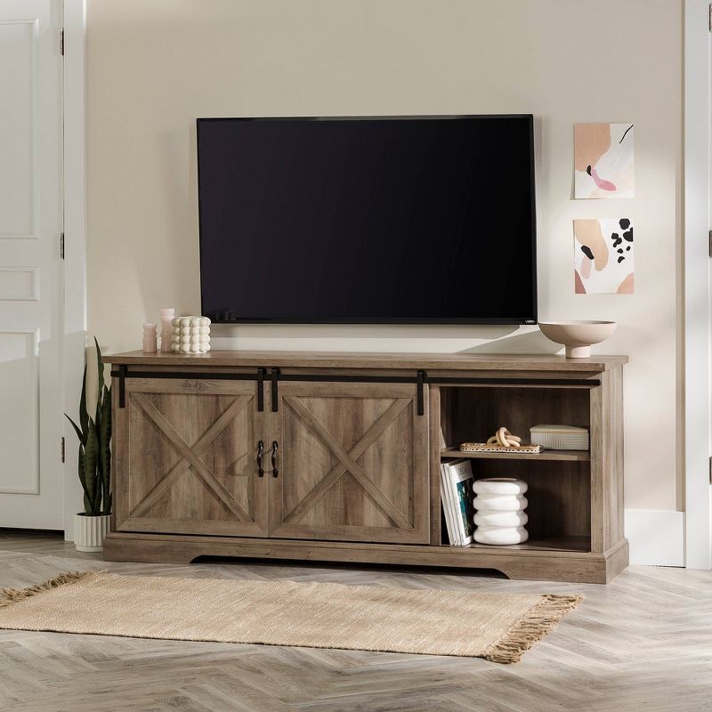 Clarabelle Double Sliding X Barn Door TV Stand for TVs up to 80" - Saracina Home, 3 of 21