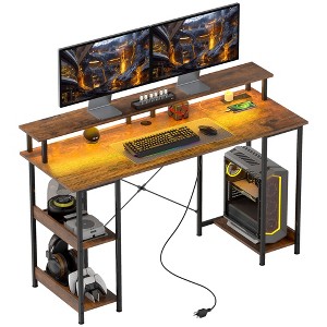 Computer Desk with Storage, Reversible Computer Table with Power Outlets and LED Lights - 1 of 4