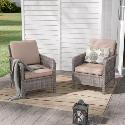 Sonkuki 2 Piece Patio Chairs Set, Wicker Chairs Set with Thick Cushions, Outdoor Furniture Set for 2