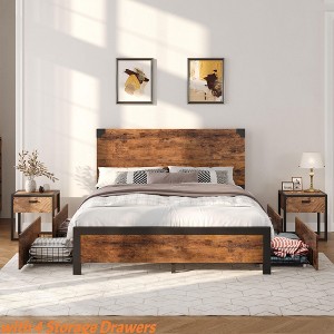 Full Bed/Queen Size/King Size Frame with 4 Drawers/without Drawers, Bed Frame with Storage, Metal Platform Bed Frame No Box Spring Needed - 1 of 4