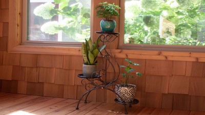 Victorian Dark Gray 3-Tier Steel Plant Stand with Scroll Design