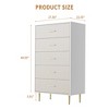 White 5 Drawer Dresser,Tall Narrow Chest of Drawers,Wooden Skinny Dresser with Gold Metal Handles and Legs,Modern Storage Drawer Cabinet - 2 of 4