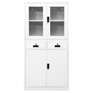 vidaXL Office Cabinet White Steel and tempered glass 35.4 x 15.7 x 70.9 in - 1 of 4