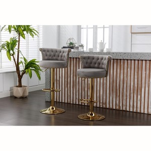 Kumasinova 24"-31"H Swivel Bar Stools Set of 2,Luxury Velvet Counter Height Barstools with Golden Metal Base&Footrest,250lbs Max - 1 of 4