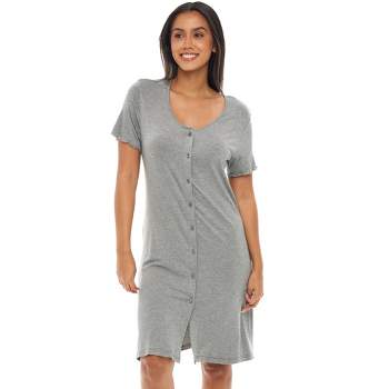 Samring Womens Sleep Shirt Short Sleeve Sleepwear Nightshirt Button Down  Pajama Top gray XL
