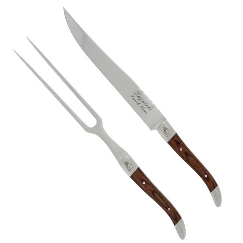 2pc Stainless Steel Laquiole Pakkawood Carving Set Brown - French