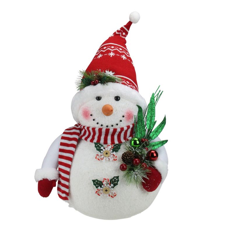 Northlight 20" White and Red Sparkling Snowman with Nordic Santa Hat Christmas Decor, 1 of 3