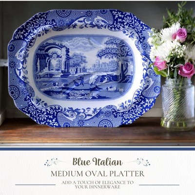 Blue Italian 14-Inch Ceramic Oval Serving Platter