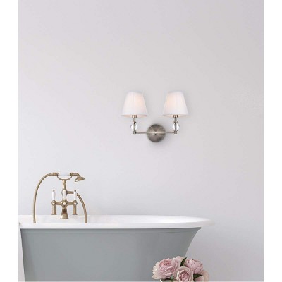 Bethany 2-Light Satin Nickel and White Fabric Wall Sconce