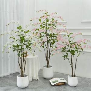 Acekool 150 cm Artificial Mourning Tree with Blooming Flowers and Lush Leaves, Decorative Faux Plant in Pot for Home, Office, Garden - 1 of 4