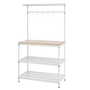 Design Ideas MeshWorks Metal Storage Utility Wood Top Shelving Unit Rack for Garage and Kitchen Storage, 35.4” x 17.7” x 63”, White