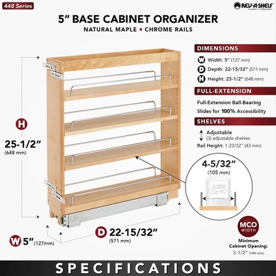 Maple and Chrome 5-Inch Pullout Kitchen Cabinet Organizer