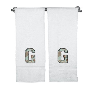 BC BARE COTTON Monogrammed Towels, Personalized Gift, Set of 2 - Embroidered Writing with Greenish Cyan - 1 of 4
