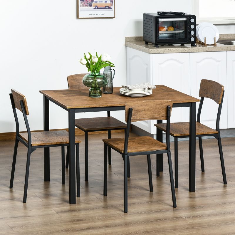HOMCOM 5 Piece Modern Industrial Dining Table and Chairs Set for Small Space, kitchen, Dining room, 2 of 11