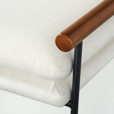 Cream and Black Cushioned Metal and Wood Ottoman