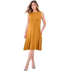 Roaman's Women's Plus Size Two-Pocket Swing Tank Dress - 1 of 3