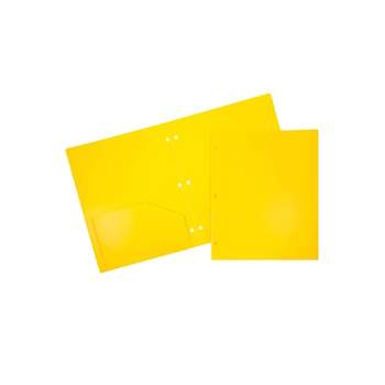 JAM Paper Heavy Duty 3 Hole Punch Two-Pocket Plastic Folders Yellow 108/Pack (383HHPYEA)