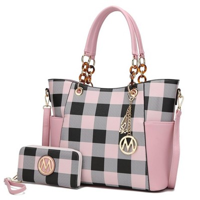 MKF Collection Bonita Checker Tote & Wallet Set - Stylish Vegan Leather Bag by Mia K