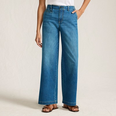 Lands' End Women's Mid Rise Denim Wide Leg Ankle Jeans