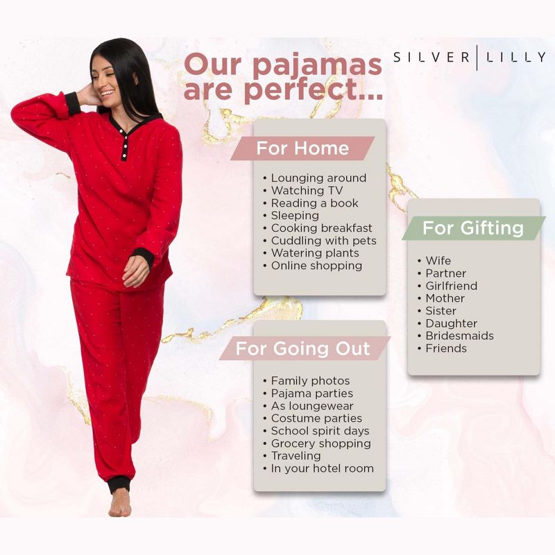 Silver Lilly - Women's 2-Piece Fleece Polka Dot Pajama Set, 6 of 8