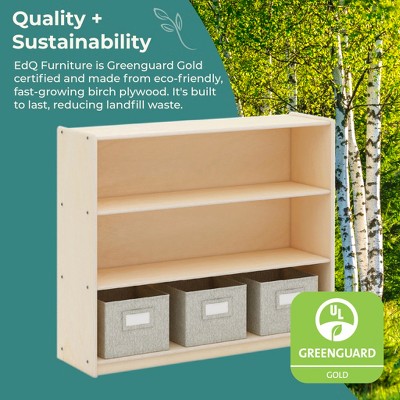 Guidecraft EdQ 3-Shelf Open Storage 36": Children's Wooden Bookshelf, Classroom Furniture with Bins for Kid's Books and Toys