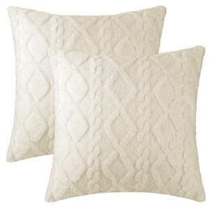Unique Bargains Short Plush Throw Solid Geometric Soft Pillow Covers 2 Pcs - 1 of 4