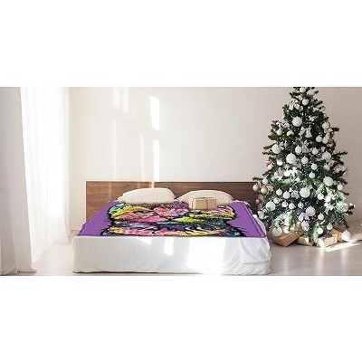 Garden Wonder Kittens Fleece Throw Blanket with Floral Design
