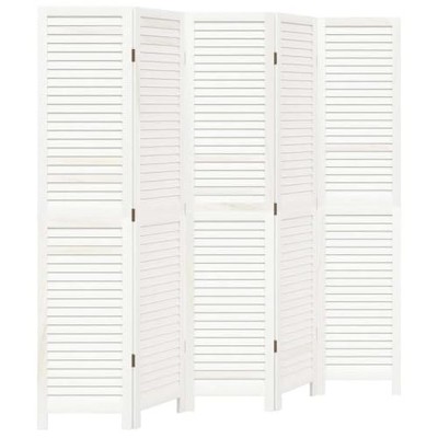 vidaXL Room Divider 5 Panels White Solid Paulownia Wood